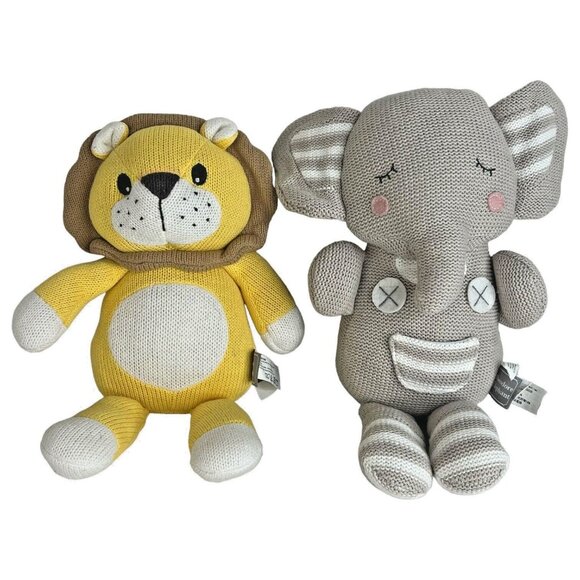 Living Textiles Other - Theodore Elephant And Leo Lion Knitted Plush Living Textiles With Rattle Toy